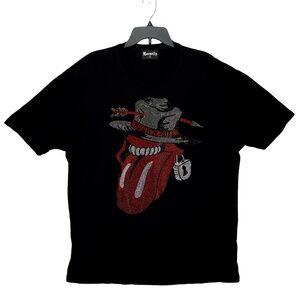 Rawyalty 2XL Crew Neck T-Shirt Black Short Sleeve Rhinestone Lips Tongue Hat USA